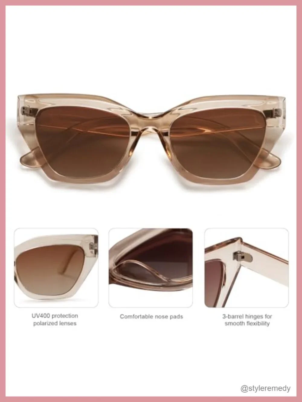 Square Cat Eye Polarized Sunglasses UV400 Protection Retro Shades